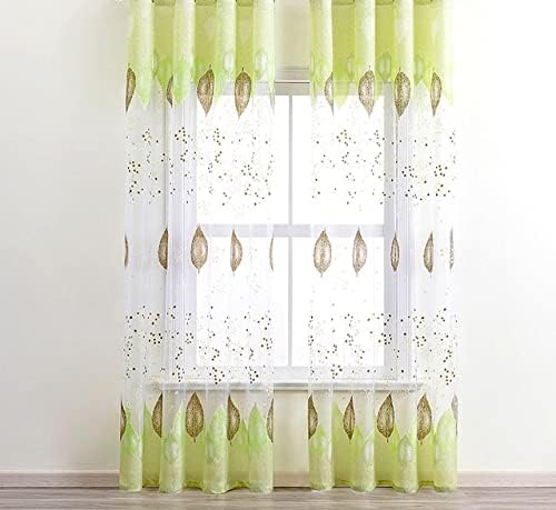HooHero Green Window Treatments Rod Pocket Top Style Pastoral 100 Width Sheer Curtains Leaf Pattern Window Tulle for Kids Nursery Room Bedroom