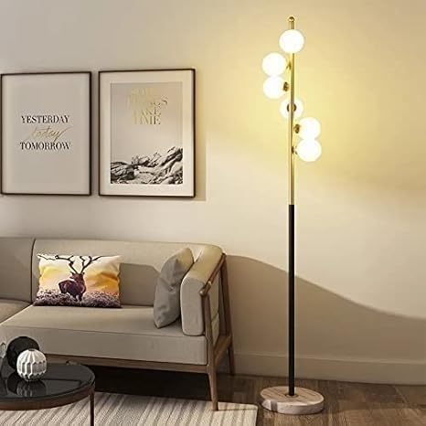 HDC Modern Nordic Glass Ball Floor Lamp for Living Room, Gold Metal Standing Lamp with Frosted Globe LED Light, Luxury Floor Standing Light for Bedroom,Reading, Home Decor, Hotel, Office-image-38