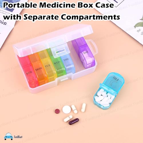 Image of FunBlast Pill Organizer Box - 2 Times A Day 7 Day Pill Box Holder, Portable Medicine Case with Separate Compartments, Tablet Container for Daily, Medicine Organizer Box