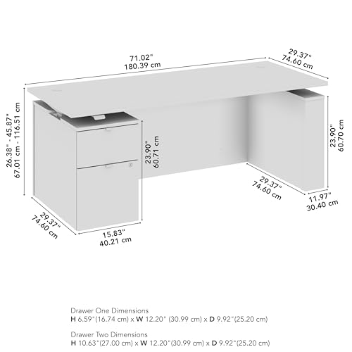 Image of Bush Business Furniture 72-inch Electric Height Adjustable Standing Desk with File Cabinet, Ergonomic Sit-Stand Computer Table for Office, Stratus Collection, Platinum Gray with Metallic Gray Base