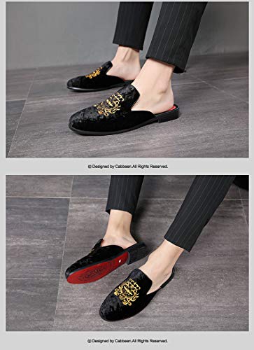 Image of FLQL Men's Leather Scuff Slippers Velvet Slip On Loafers Fashion Backless Mule Clogs Anti-Slip Sandals Slides for Men and Women Designer Size 7-13