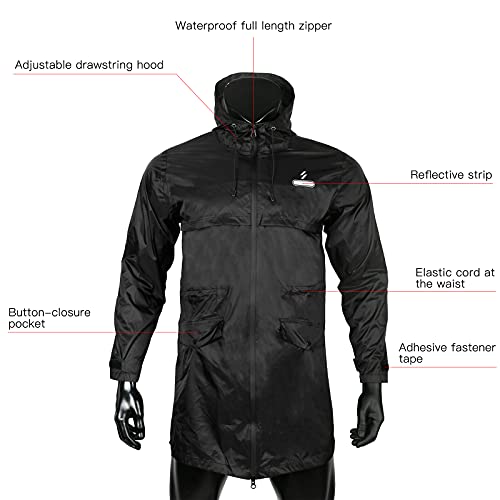 Domary Casaco masculino longo impermeável à prova de vento com capuz para chuva BTB Bicicleta Casaco