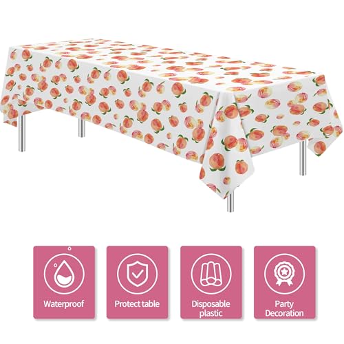 Image of Peach Decorations Supplies Party Tablecloth - Disposable Fruit Sweet As A Peach Theme One Sweet Birthday Decorations Tablecover - 4 Pcs(54in x 108in)
