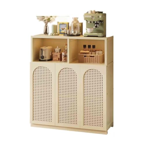 LICONG-2020 Gabinete de vajilla Aparador de Cocina/Sala Estar pie, ratán, con Tres Puertas y Compartimentos Almacenamiento, 98 cm(Blanco)