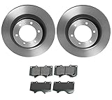 Akebono Front Brake Kit - Performance Ceramic Slotted Pad Set Acoustic Sensors Coated Vented 338mm Disc Rotors For Lexus GX460 Base Luxury Premium Toyota 4Runner Limited SR5 Trail TRD Pro TRD Off-Road