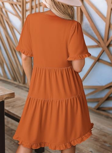 Image of Dokotoo Womens Summer Dresses 2026 V Neck A Line Short Sleeve Casual Ruffle Babydoll Mini Dress
