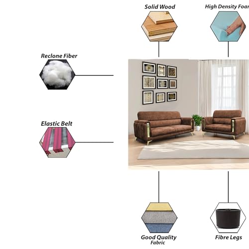 Image of Casaliving Gelio 3+2 Seater Sofa Set for Living Room (Brown Colour) Premium Fabric Sofa