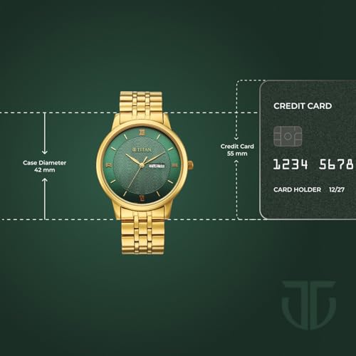 Image of Titan Bandhan Eternal Pair Analog with Date and Green Dial Yellow Gold Stainless Steel Strap Watch for Couples - 19672967YM01