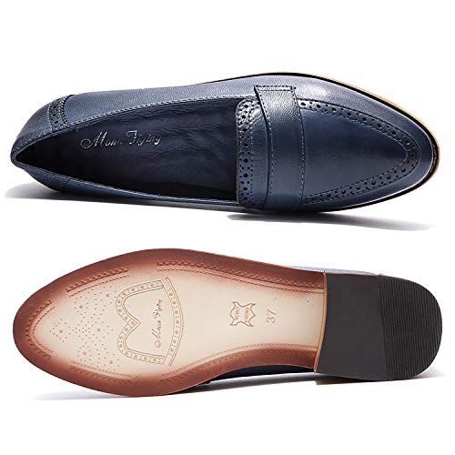 Image of Mona flying Women's Classy Leather Penny Loafer Dress Casual Slip on Flat Office Work Shoes for Ladies