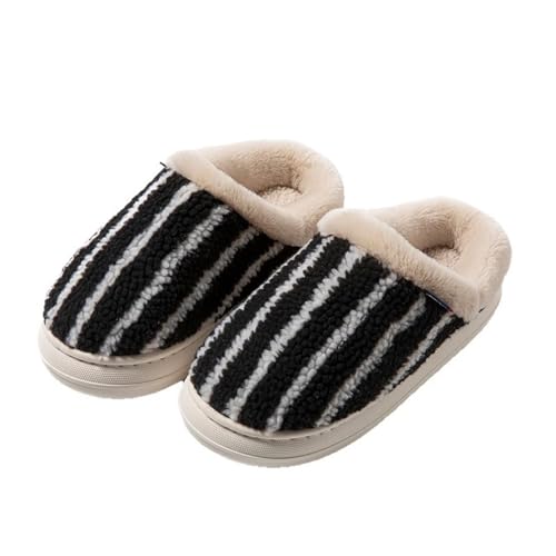 JadeRich Women Men Striped Slippers Soft Warm Fleece Non-Slip Cushioned Home Shoes Indoor Outdoor