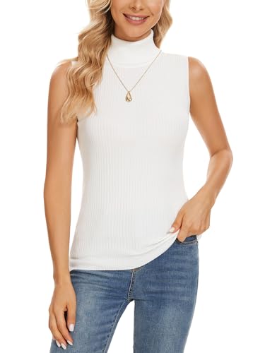 Image of Sleeveless Turtlenecks Tops for Women Slim Fit Knit Sleeveless Vest