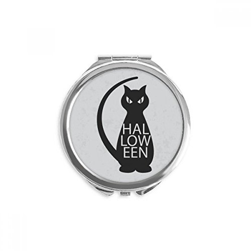 Espejo portátil de mano redondo para maquillaje con estampado temático de gato negro