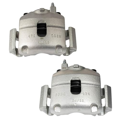 Image of TRQ Front Driver and Passenger Side Brake Caliper Set Caliper Brackets Hardware Compatible with 12-17 Fiat 500 L4 1.4L Naturally Aspirated