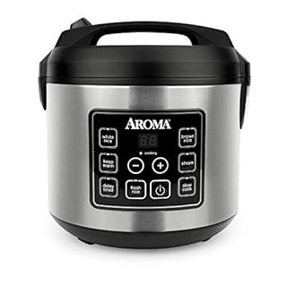 Aroma Housewares 20 Cup Cooked (10 cup uncooked) Digital Rice Cooker, Slow Cooker, Food Steamer, SS Exterior (ARC-150SB),Black