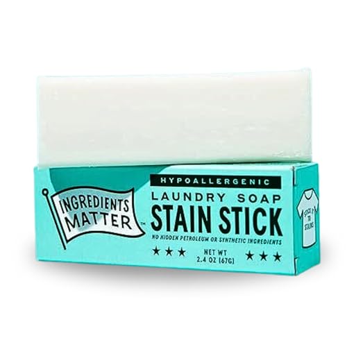 Ingredients Matter Stain Stick - Stain Remover Stick Made from Laundry Soap - HE/Hypoallergenic Stain Remover - Natural, Detergent Free, Planet-Friendly - Made in the USA - 2.4oz