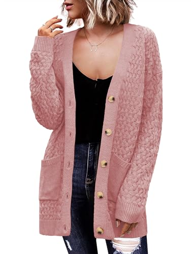 Image of Zeaoo Cardigan Sweaters for Women Long Sleeve Fall Clothes Button Down Tops | Long Sleeve Chunky Cable Knit Fall Cardigans Sweaters,Button Down Open Front Outerwear,Womens Tops,Cardigan with Pockets
