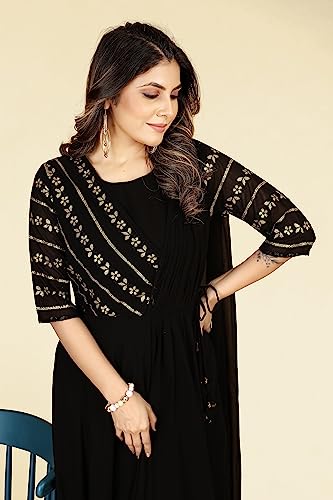 Image of ROYALICA Gown for Women - Georgette Matt Sequence Embroidery Regular Fit A-Line Gown with Attached Dupatta for Women (