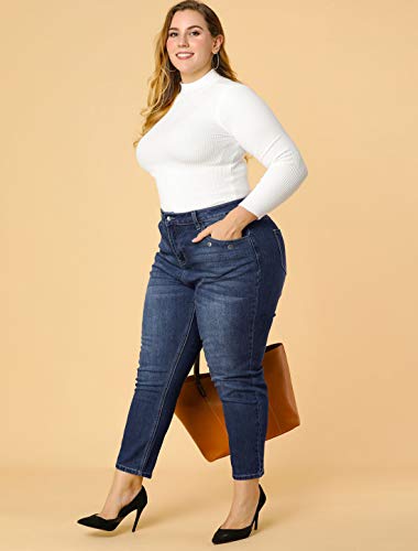 Agnes Orinda Women's Plus Size Denim Jeans Mid Rise Stretch Washed Skinny Casual Pants3