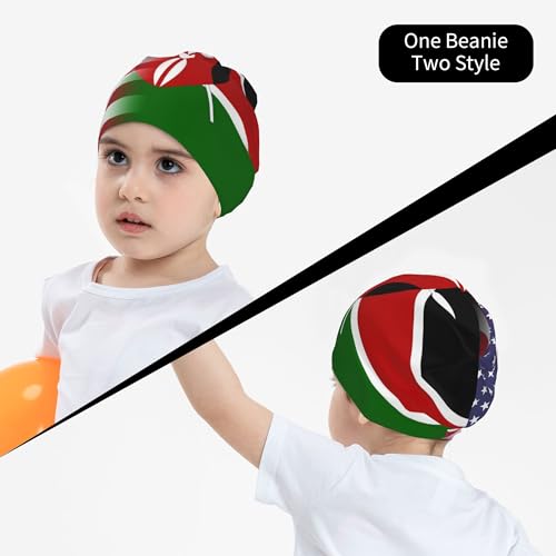American Flag and Kenyan Flag Children Hip Hop Knitted Hat Kids Elastic Leisure Knit Cap Warm Sleep Beanies Black4