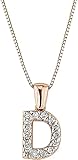 Letter D Diamond Initial 14k Rose Gold Pendant Necklace (1/10cttw) 18-inch Box Chain by Diamond Wish