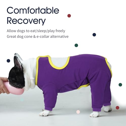 Image of IECOii Dog Recovery Suit,Surgical Suit for Dogs Postoperative Shirt,Breathable Long Sleeve Onesie for Surgery Recovery,Puppy Suit to Prevent Licking Cone Collar Alternative After Surgery,Purple,Small