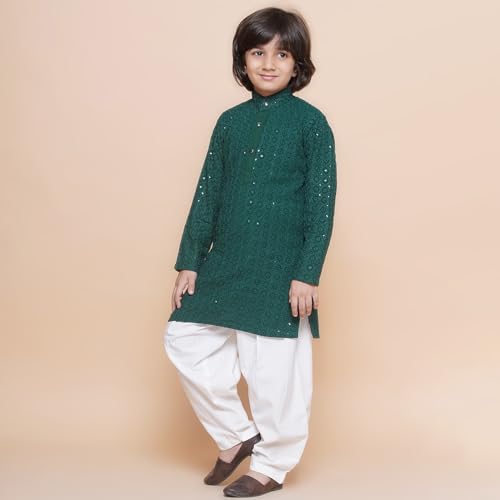 Image of AJ DEZINES Kids Kurta Pajama Set For Boys | Embroidery Chikankari Kurta Set | Traditional & Festive Outfit | Cotton Stylish Boys Kurta Pyjama | Perfect For Festivals Wedding & Family Function