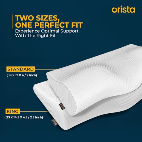 Image of Orista Advance Gel Blended Cervical Memory Foam Pillow | 2 Year Warranty |Orthopedic Neck & Shoulder Support Pillow for Sleeping | Improves Posture & Spinal Alignment | 19 x 12 x 4 Inch | Set of 1