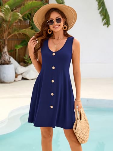 Image of BELAROI Summer Dresses for Women Beach Tshirt Sundress V Neck Casual Swing Tank Dress Swimsuit Cover Ups Pockets