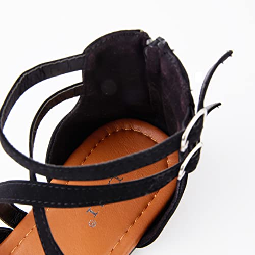 Youngshow Women's Gladiator Strappy Flat Sandals With Zip, Women's Sexy Cute Sandals For Dressy Platform, Low Heeled And Criss-Cross Strap, Size 7, Black #TOP2