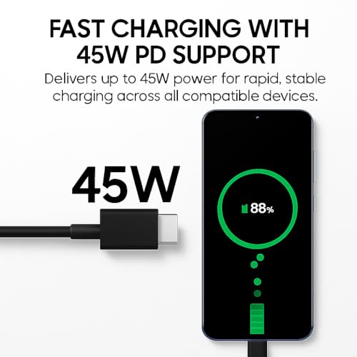 Image of TOPGO 45W Original Type C To Type C,Mobile Data Charging 1M Cable For Samsung Galaxy Superfast Power Cable A54 / A15 / A14 / A34 / A23 / F54 / F34 / F23 / F14 / M14 / M34 /M33 /S21 Fe /S22 /S23 /S23 Fe 5G /S24,Black