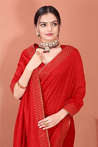 Image of SWADESI STUFF Vichitra Silk Saree with Banglory Silk Blouse and Stunning Crystal Fix Embellishments - Elegant Indian Ethnic Wear for Women