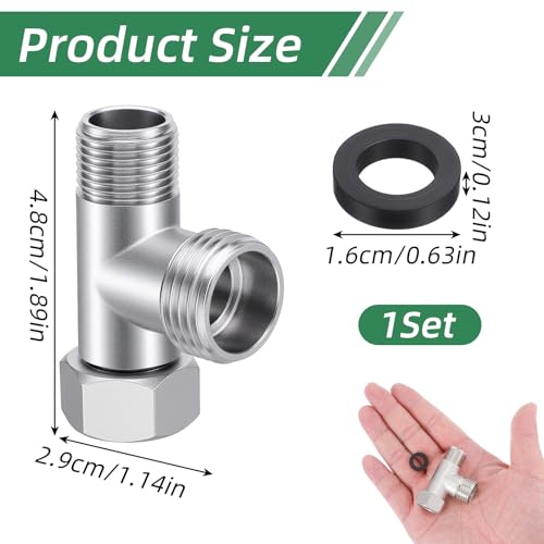 LXUEJIE 3 Wege Ventil T-Stück, Messing T-Anschlussstück 3/8\ Gerade & 1/2\ Seitlich T Stück Wasseranschluss Verteiler mit 1 Unterlegscheiben T-verbindungsstück für WC-Tank Waschmaschine Brausearmatur