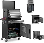 Tool Chest, 5-Drawer Rolling Tools Storage Cabinet w/Universal Wheels & Lock Box, Metal Locking Mechanic Tool Cart for Warehouse Garage Workshop Garage (Dark Grey)