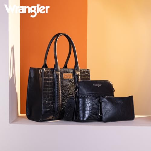Image of Wrangler 3PCS Purses for Women Tote Bag Crossbody Handbag and Wallet Set with Guitar Strap