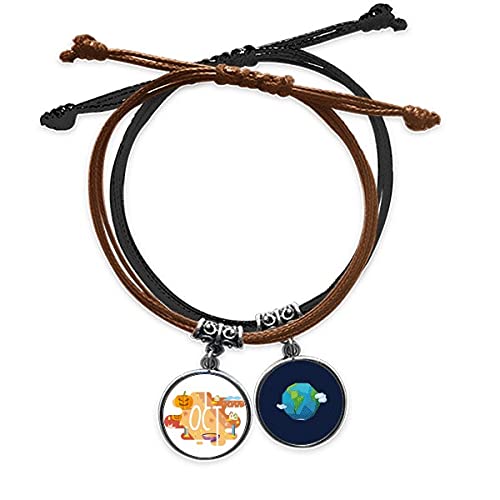 Pulsera de cuero Tierra de estilo octubre con cuerda hecha a mano