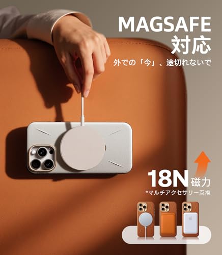 undefined 【新感覚レザー・スキンタッチ】TORRAS iPhone 16 Pro Max 用 ケース 革 ゼンマイ式スタンド 縦横両対応 リング マグネット搭載 MagSafe対応 ワイヤレス充電対応 米軍規格耐衝撃 指紋防止 黄変防止 6.9インチOstand Q3 レザートーン パール・グレー の商品画像 3