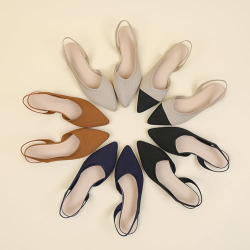 Women's Knit Mesh Slingback Dress Pumps Fashion Comfortable Closed Pointed Toe Breathable Elastic Ankle Strap Low Heel Mules Sandals for Work Wedding Party4