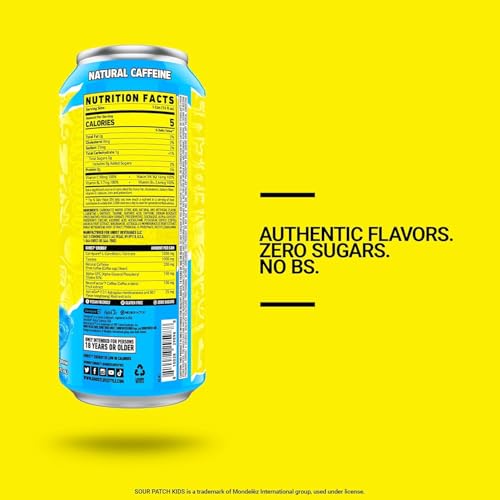 GHOST Energy Drink - 12-Pack, Sour Patch Kids Blue Raspberry, 16oz - Energy & Focus & No Artificial Colors - 200mg Natural Caffeine, L-Carnitine & Taurine - Gluten-Free & Vegan