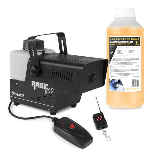BeamZ RAGE600W Pack Machine à Fumée 600 Watts avec 1L de Liquide, Réservoir 500 mL, Design Unique, Télécommande sans Fil et Filaire 3m, Idéal pour une...