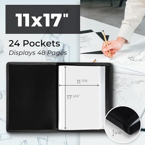 Dunwell Art Portfolio 28 x 43 cm (schwarz 1 Pack) große Mappe für Kunstwerke Kunstmappe hat 24 Taschen Display 48 Seiten KunstwerkAufbewahrung PortfolioPräsentationsbuch mit transparenten Hüllen