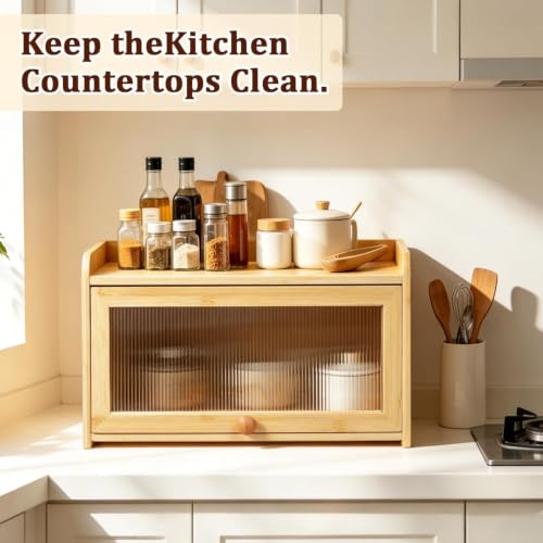 Panera de madera de bambú con ventilación para encimera de cocina 7