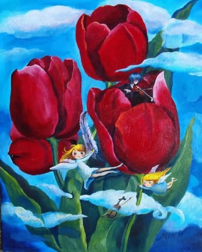 Impressions sur toile roses rouges fond bleu de qualité supérieure avec cadre moderne 60x80