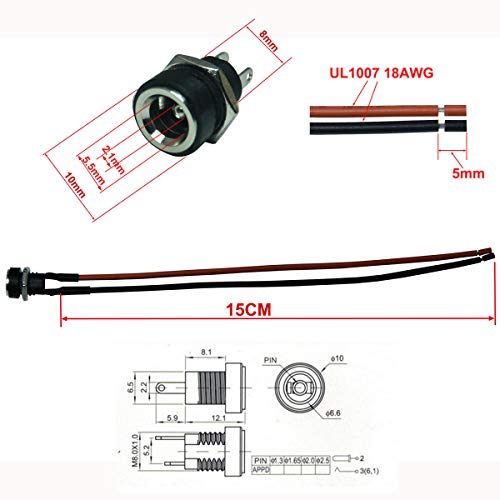 5 x Conector DC Power Jack 5.5x2.1mm hembra miniatura 2