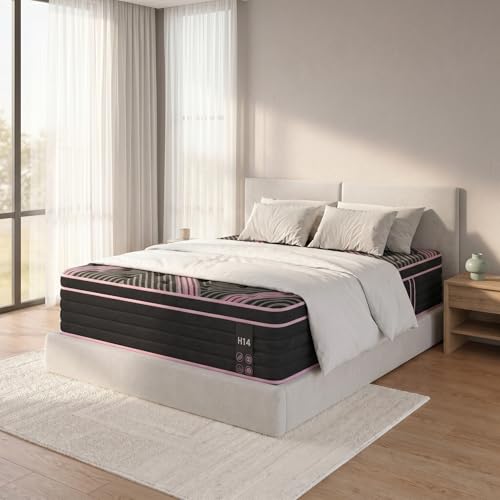 CYTERNE Queen Size 10 Inch Hybrid Mattress Medium Firm Bed in a Box with Pocket Springs and Memory Foam Breathable Cooling Design for Couples (Pink+Black)