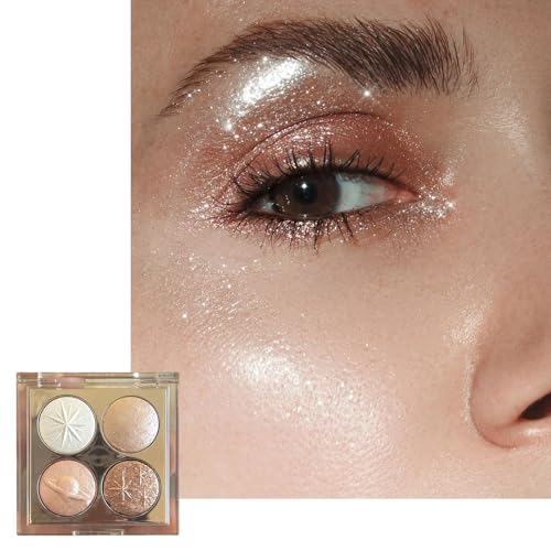 Brown Eyeshadow Palette, 4 Color Eye Makeup Palettes, Baked Pearlescent Eyeshadows Powder, Golden Bronzer Glitter Waterproof Eye Shadow, Natural Highly Pigmented Pallets for Women