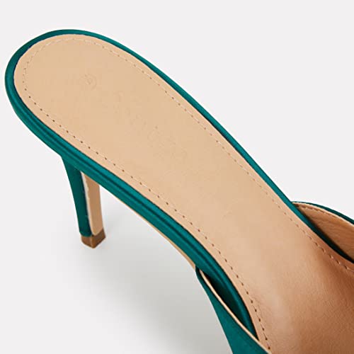 Coutgo Womens Pointed Toe Mule Sandals With Rhinestone Stiletto High Heel Bridal Evening Party Wedding Satin Dress Shoes Emerald #TOP3