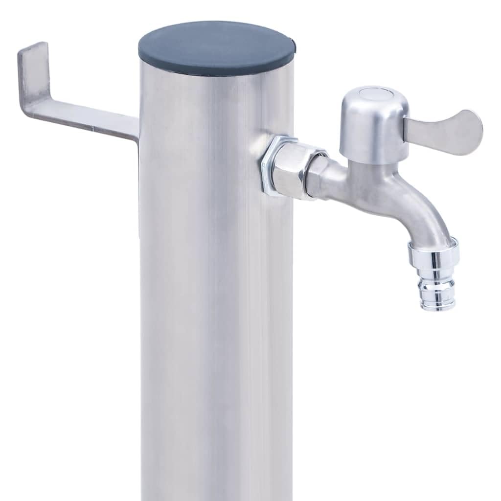 Wassersäule für den Garten 60 cm Edelstahl Rund 1x Wasserhahn mit Schlauchanschluss, Haken für Gartenschlauch, für Bewässerung, Reinigen, Blüten gießen