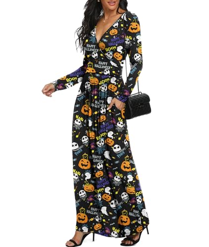 Image of LILBETTER Women Long Sleeve Deep V Neck Loose Plain Long Maxi Casual Dress