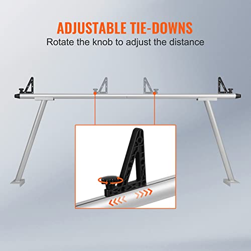 Image of VEVOR Truck Rack, 800 lbs Capacity, 71 inchx32 inch Aluminum Ladder Rack for Truck with 8 Non-Drilling C-Clamps, Heavy Duty Truck Bed Rack Two-Bar Set for Kayak, Surfboard, Lumber, Ladder