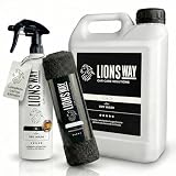 LionsWay: Limpieza de Coche en Seco con Cera de Carnauba. Detailing Profesional. Abrillantador Potente sin Agua. Tratamiento Cerámico Rápido para Coche y Moto. (5000ml + Pulverizador + 2 Bayetas)